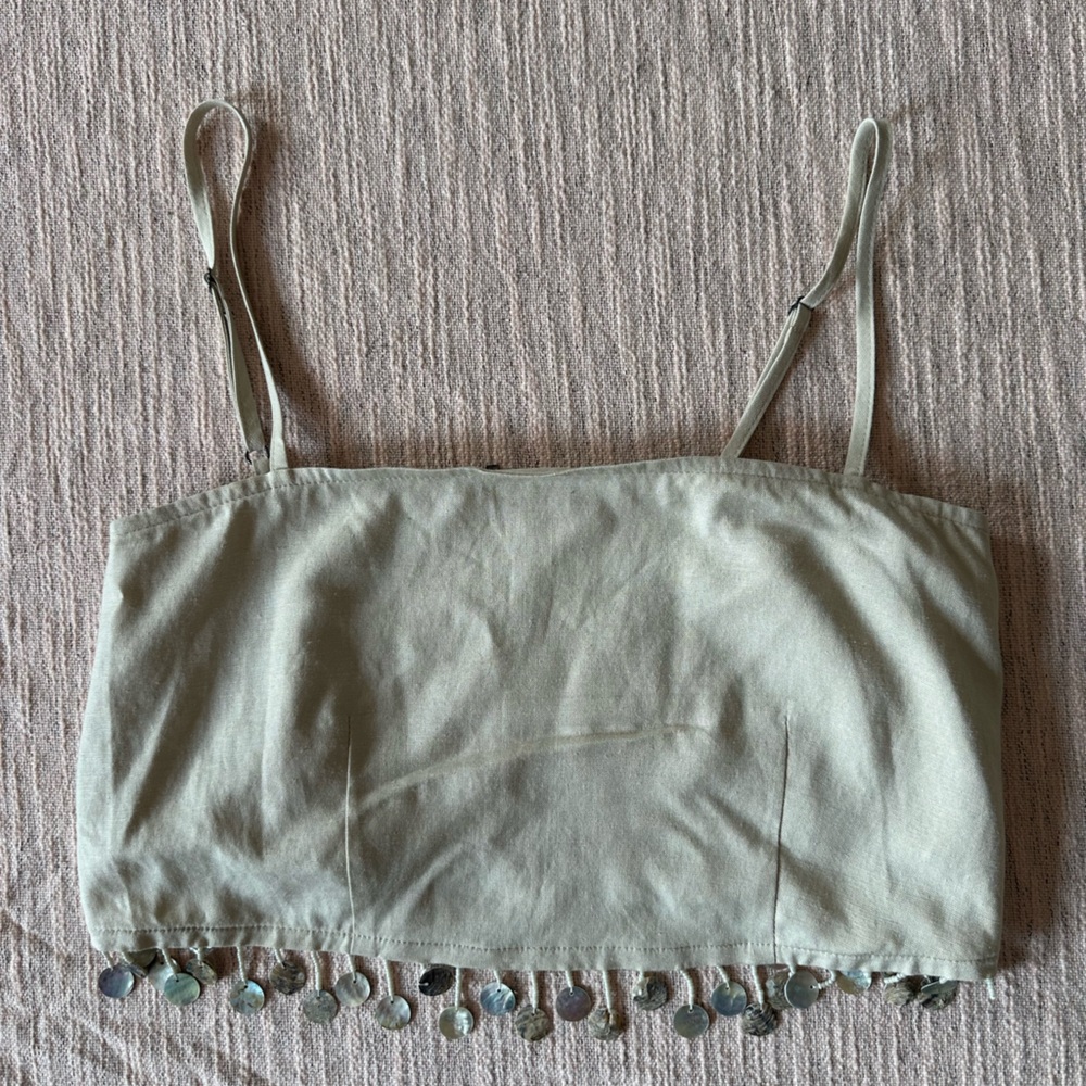 Jason Wu Crop Top Linen With Beaded Fringe - image 2